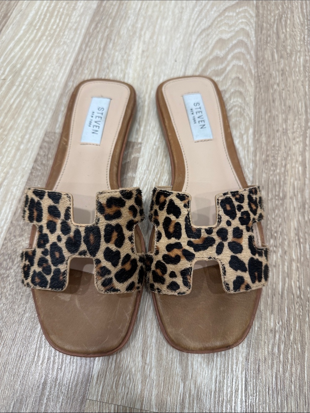 Steven by Steve Madden Leopard-Print Slide Mules in Tan and Black